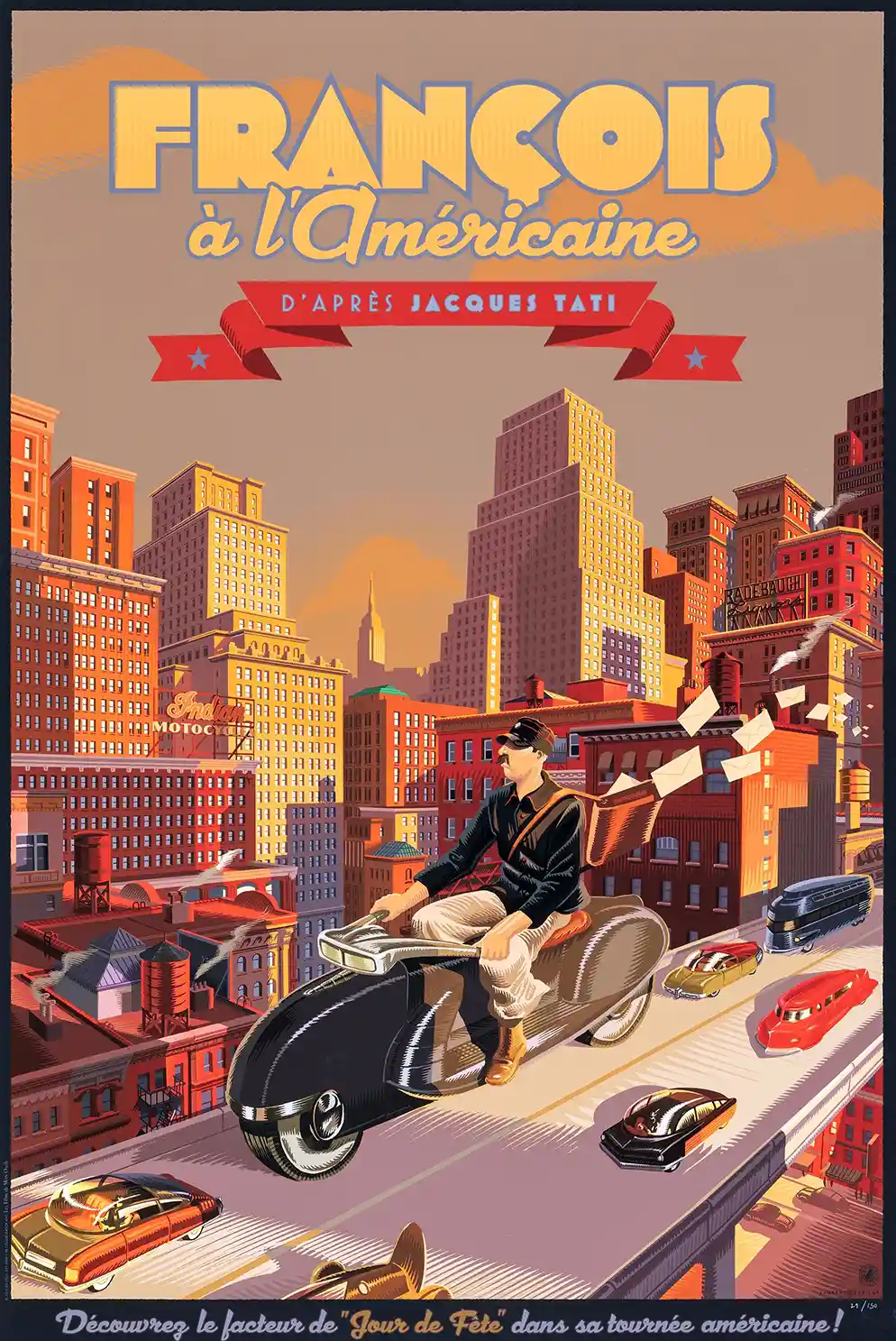 Jour de Fête Poster "François à l'Américaine" by Laurent Durieux | Vintage French Cinema Art