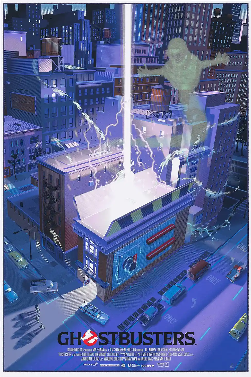 Ghostbusters Firehouse Mondo Poster by Laurent Durieux | Ecto-1 Art Print