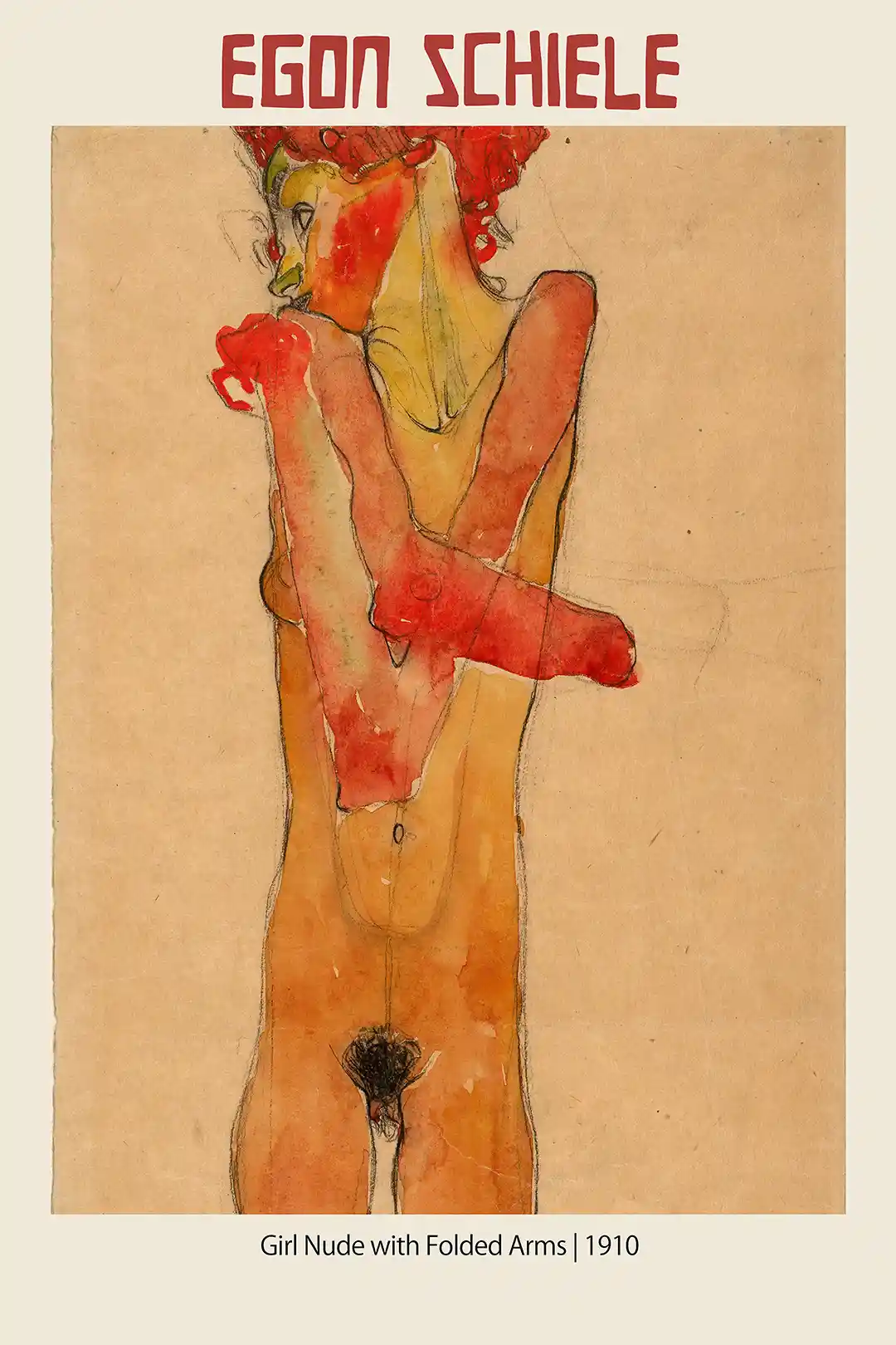 Egon Schiele - Girl Nude with Folded Arms (1910) Expressionist Fine Art Print