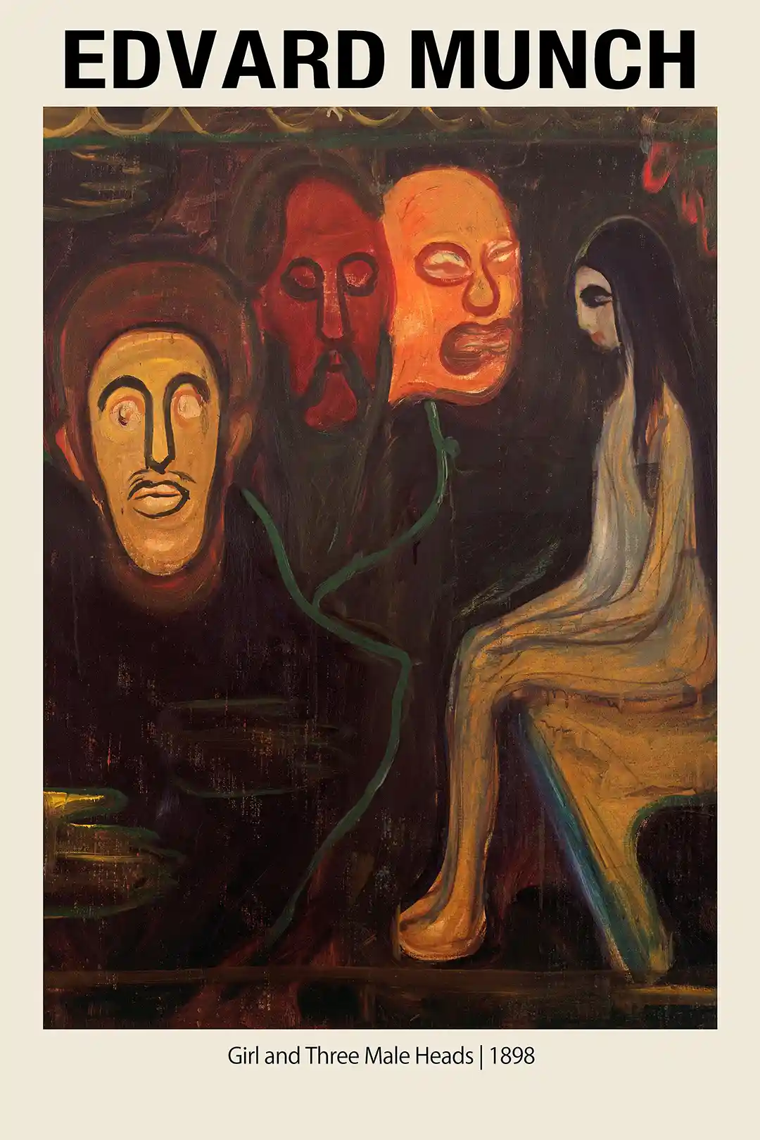 Edvard Munch "Girl and Three Male Heads" Poster | Expressionist Art Print 1898