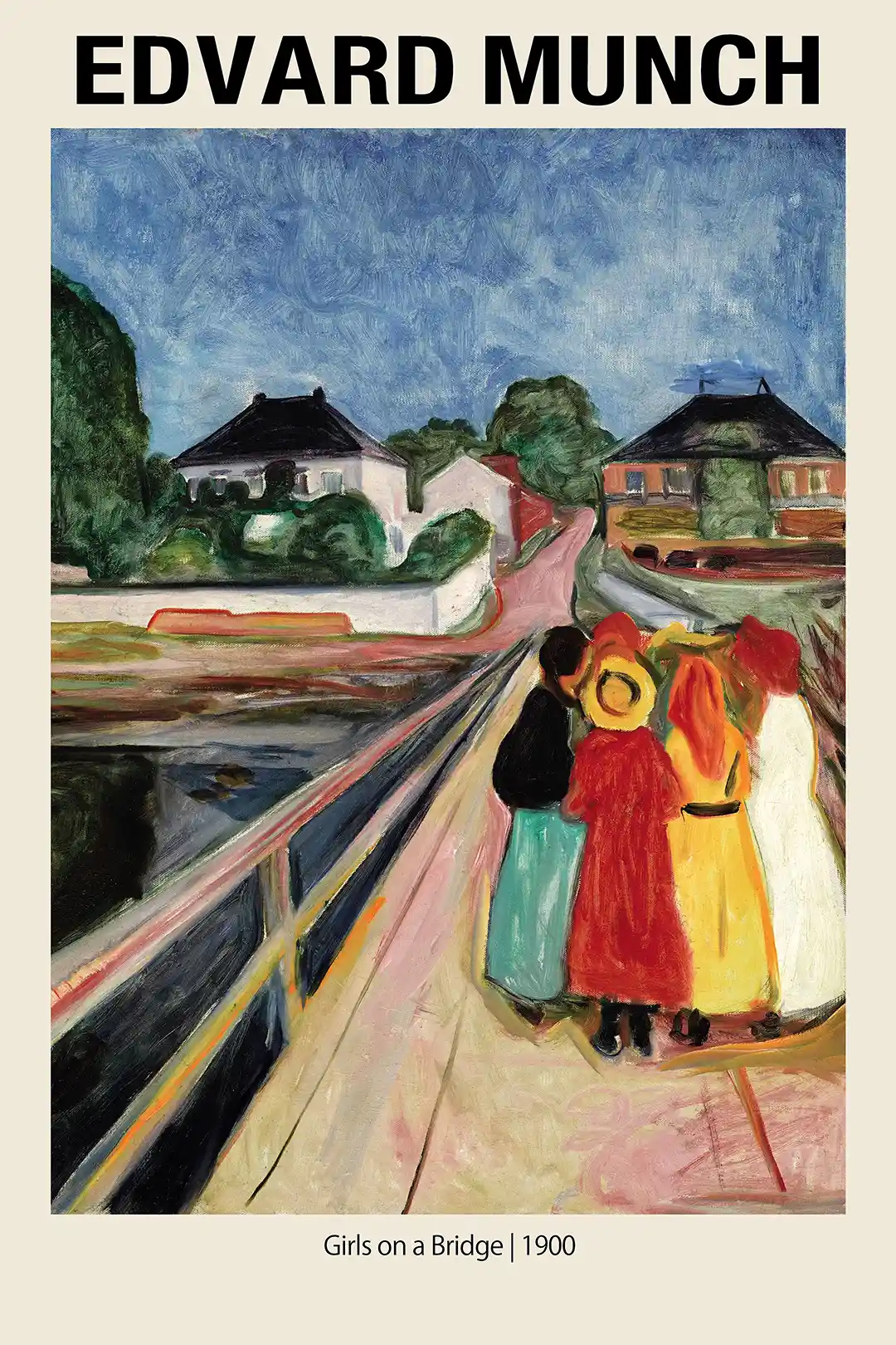 Edvard Munch 'Girls on a Bridge' 1900 Painting Poster | Expressionist Art Print