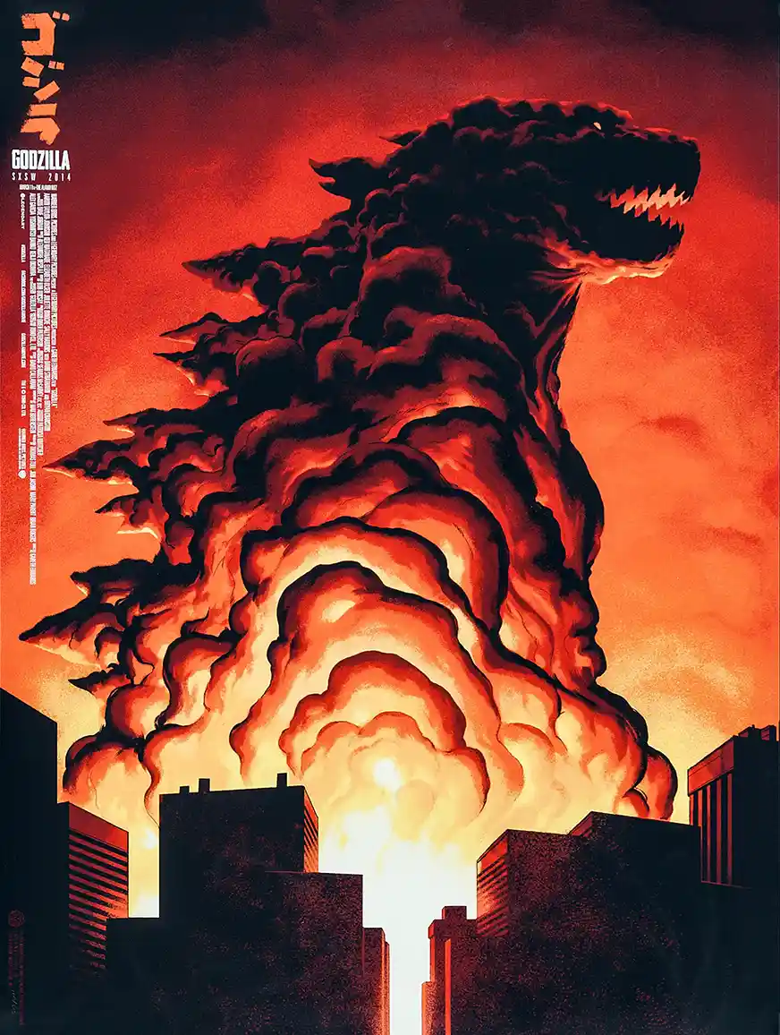 Godzilla 2014 Mondo Poster by Phantom City Creative | Kaiju Explosion Art Print