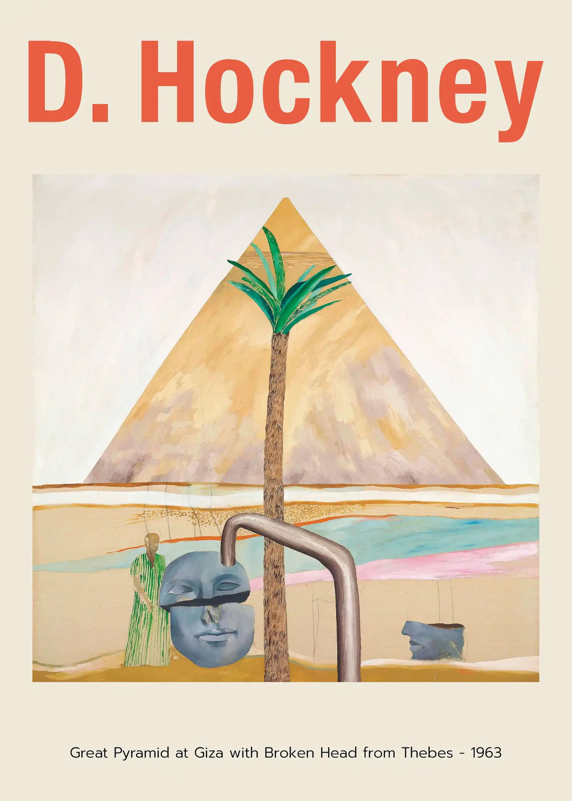David Hockney Poster: Great Pyramid at Giza with Broken Head from Thebes (1963 Print)