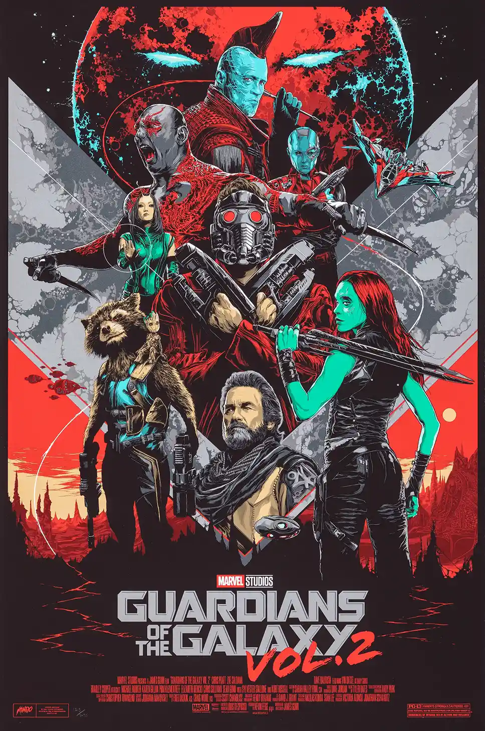 Guardians of the Galaxy Vol. 2 Mondo Style Art Poster | Star-Lord, Gamora, Rocket Raccoon