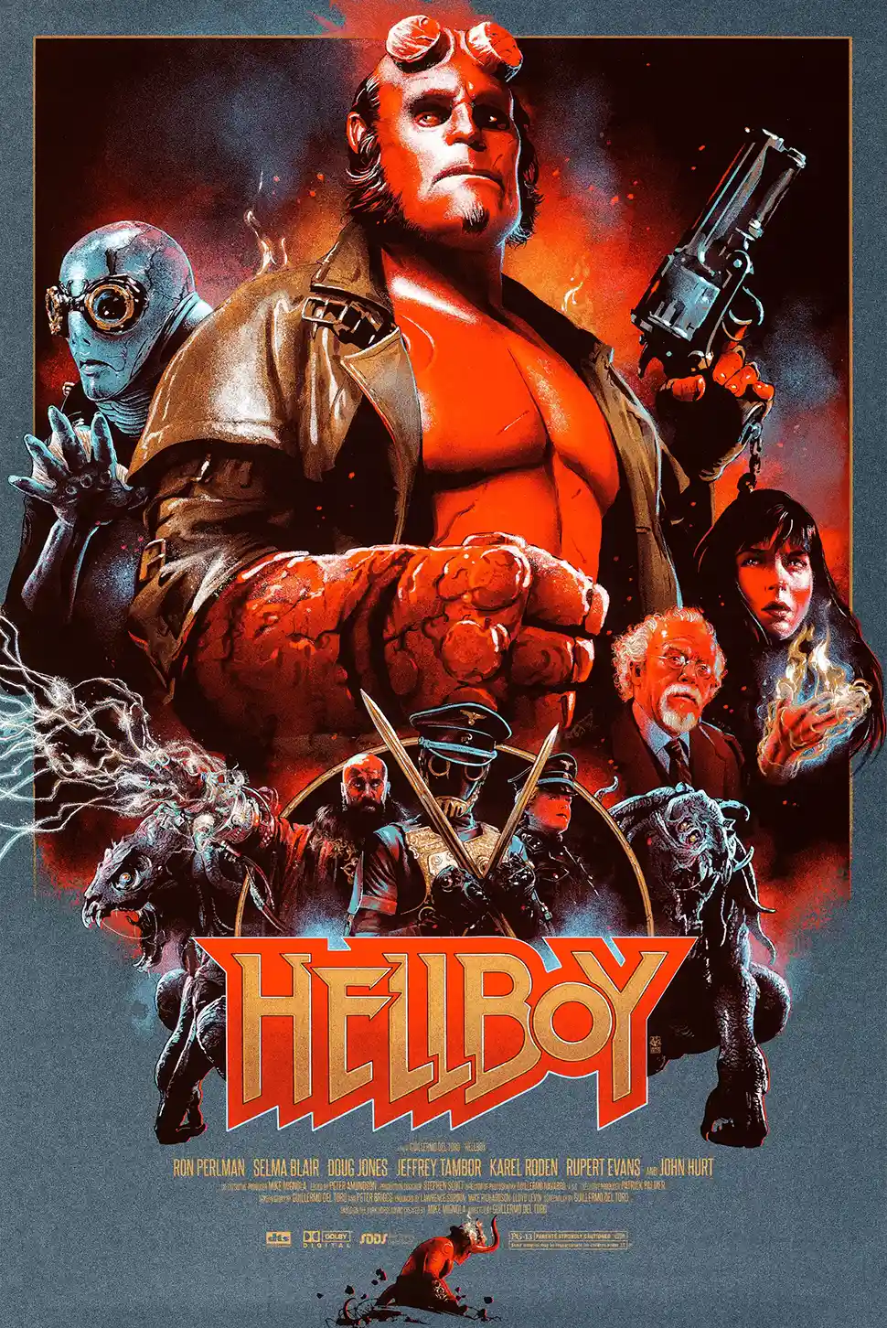 Vance Kelly's Hellboy (2004) Movie Poster | Ron Perlman, Abe Sapien & Liz Sherman Art Print