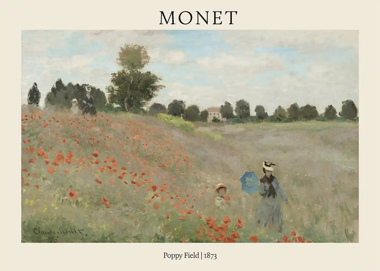 Claude Monet's "Poppy Field" (1873) Impressionist Landscape Masterpiece Poster