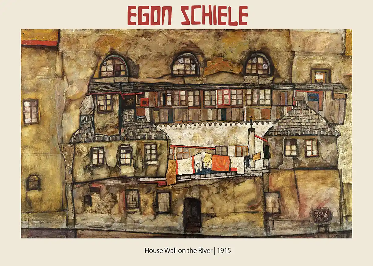 Egon Schiele House Wall on the River (1915) Poster | Austrian Expressionist Art Print