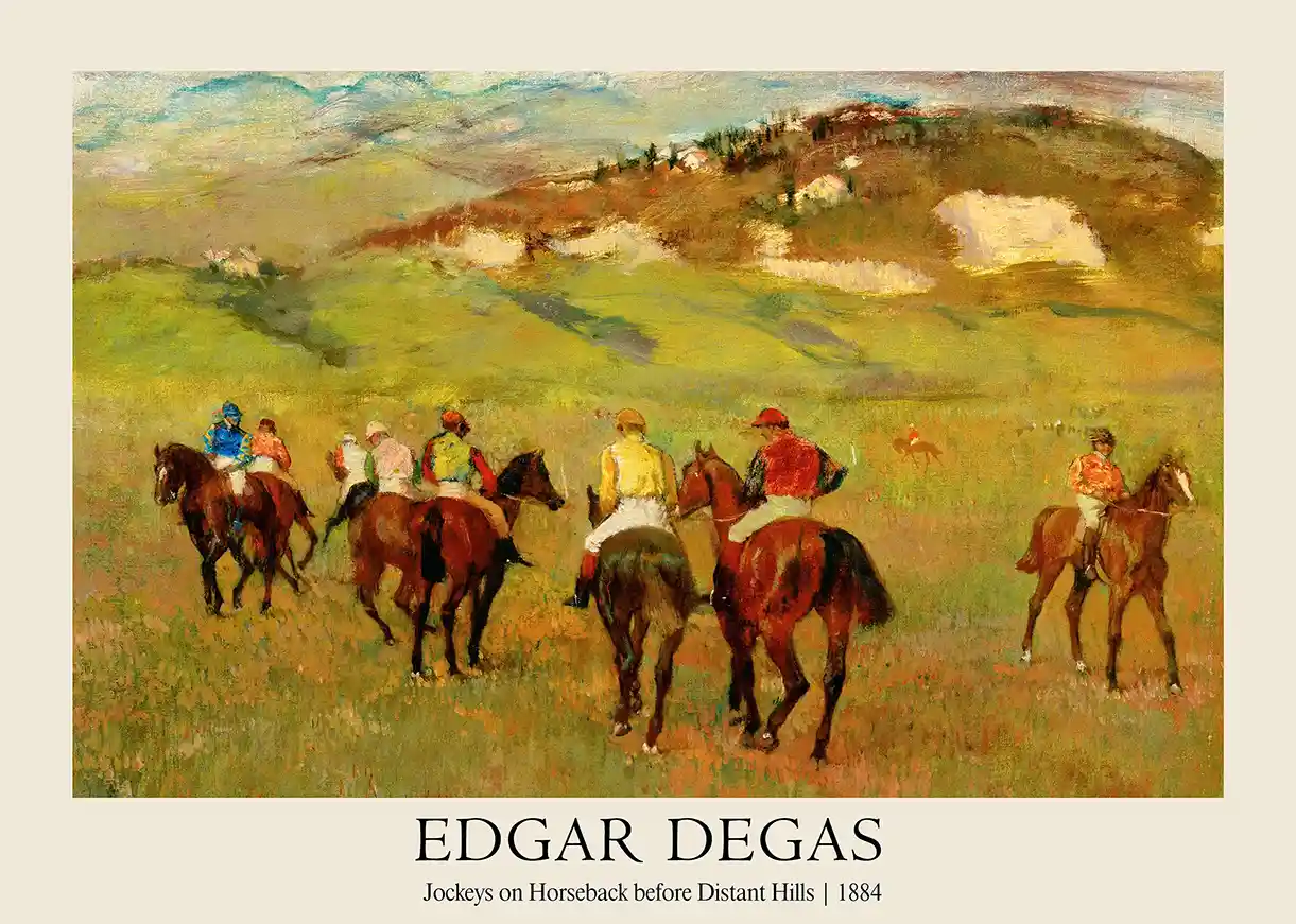 Edgar Degas Poster | Jockeys on Horseback before Distant Hills (1884) Impressionist Print