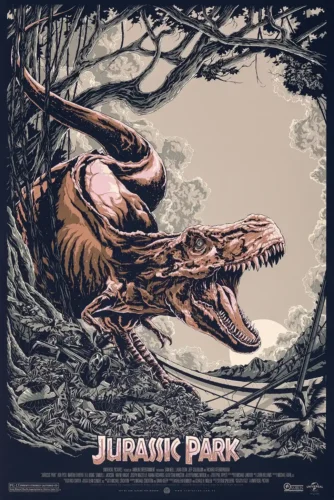 Jurassic Park T-Rex Mondo Art, Ken Taylor Dinosaur Movie Poster