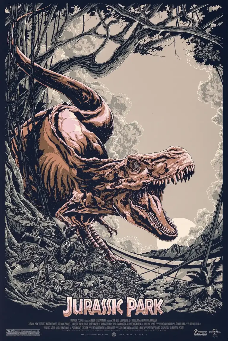 Jurassic Park Mondo T-Rex Movie Poster - Exclusive Dinosaur Art Print