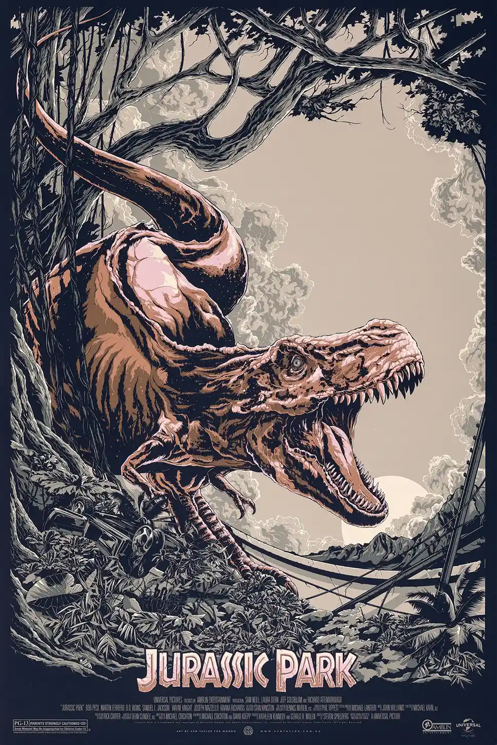 Jurassic Park Mondo T-Rex Poster by Ken Taylor | Exclusive Dinosaur Art Print