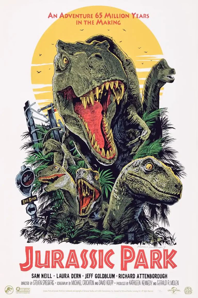 Jurassic Park Movie Poster - T-Rex & Raptors