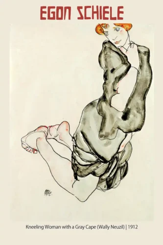 Kneeling Woman with a Gray Cape, Egon Schiele Wally Neuzil Art Print