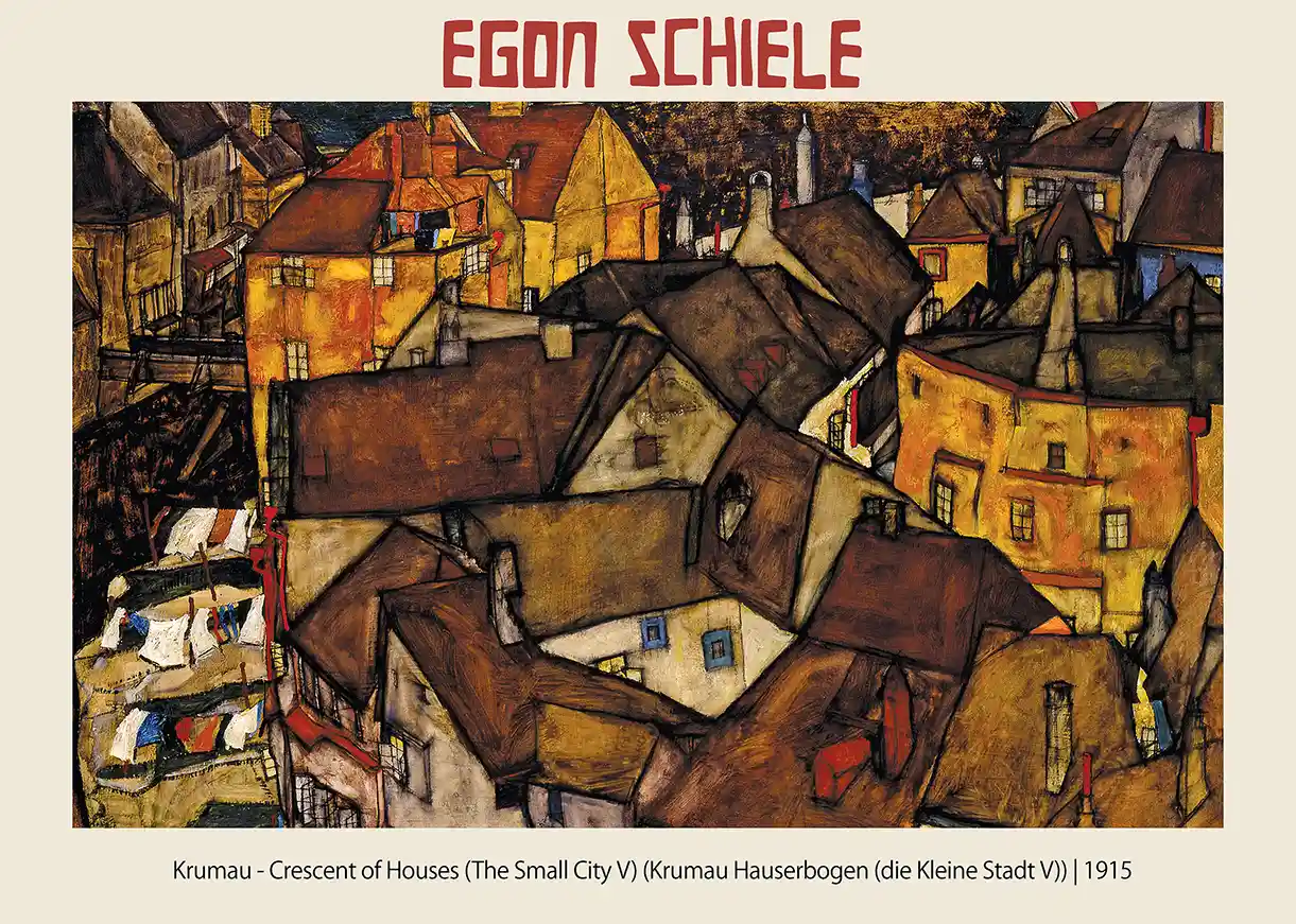 Egon Schiele Krumau Crescent of Houses Poster (1915) - Expressionist Cityscape Art Print