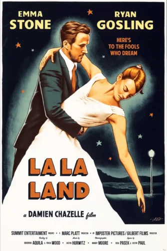 La Land Movie Art, Ryan Gosling and Emma Stone Vintage Poster