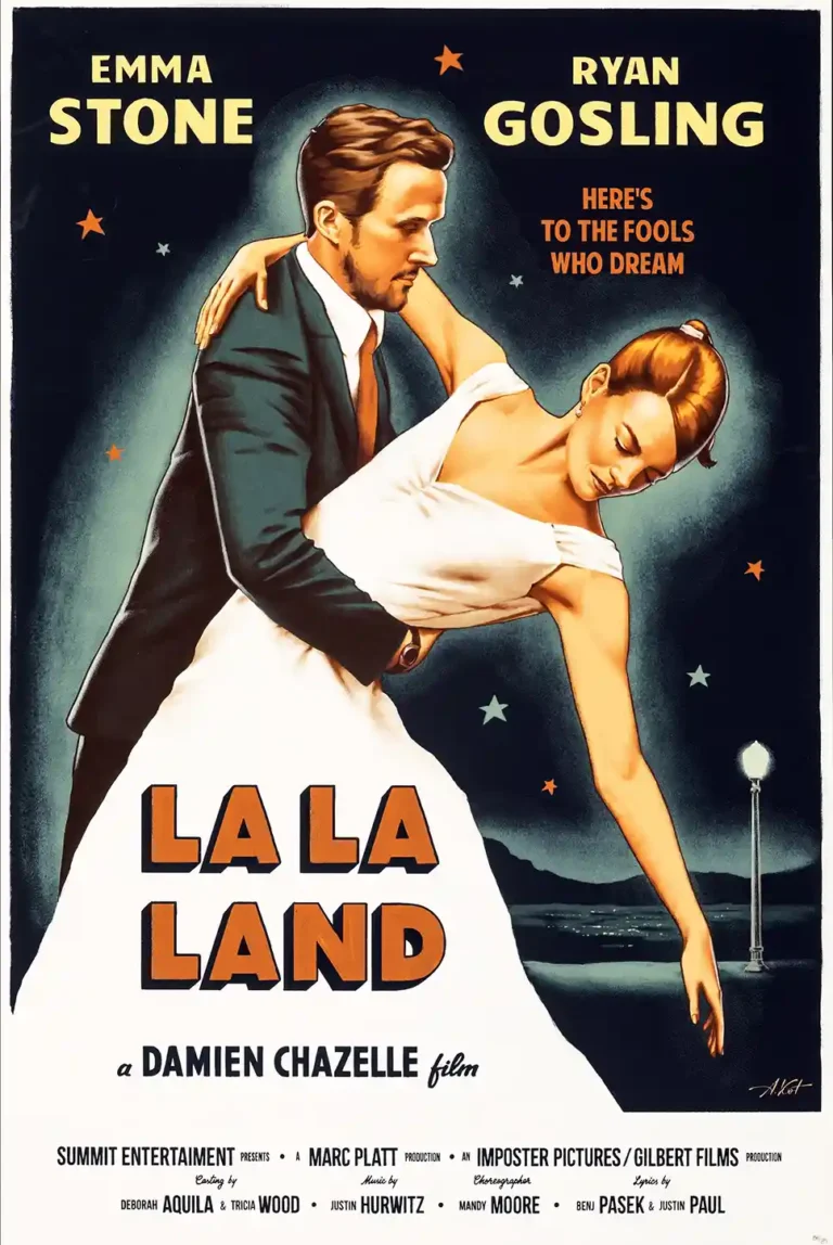 La La Land Movie Poster - Ryan Gosling & Emma Stone Vintage Dance Art by Alexey Kot