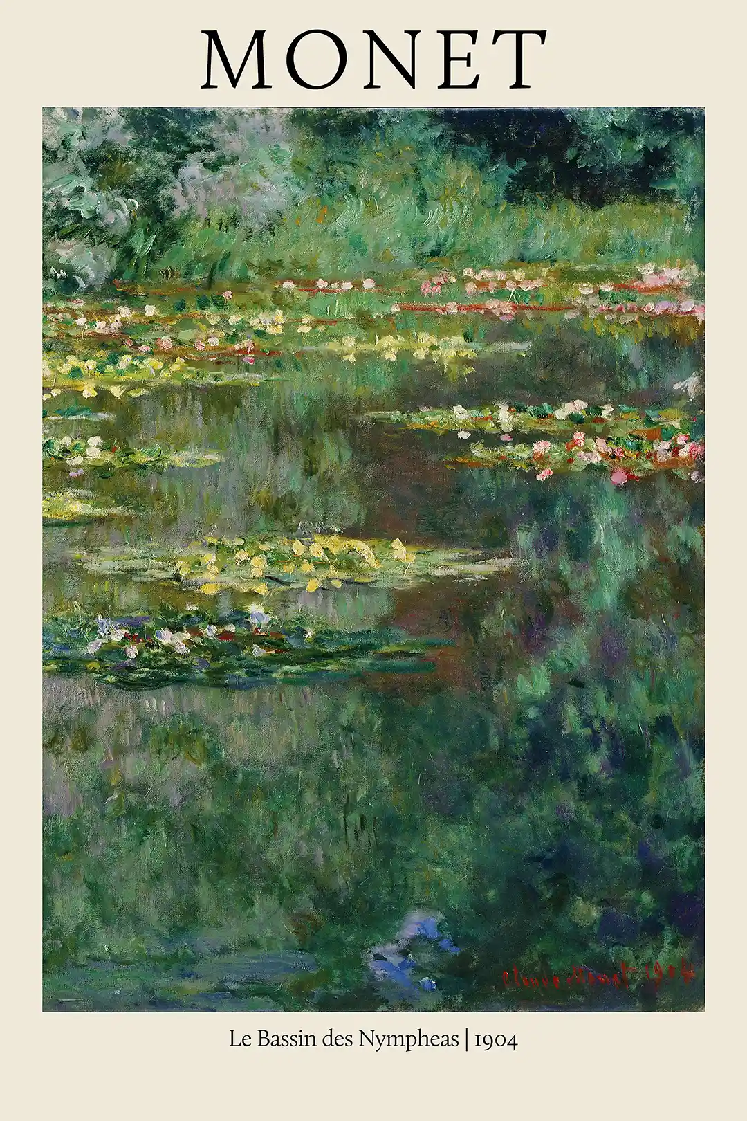Monet's Water Lilies Pond (Le Bassin des Nympheas, 1904) Impressionism Art Poster