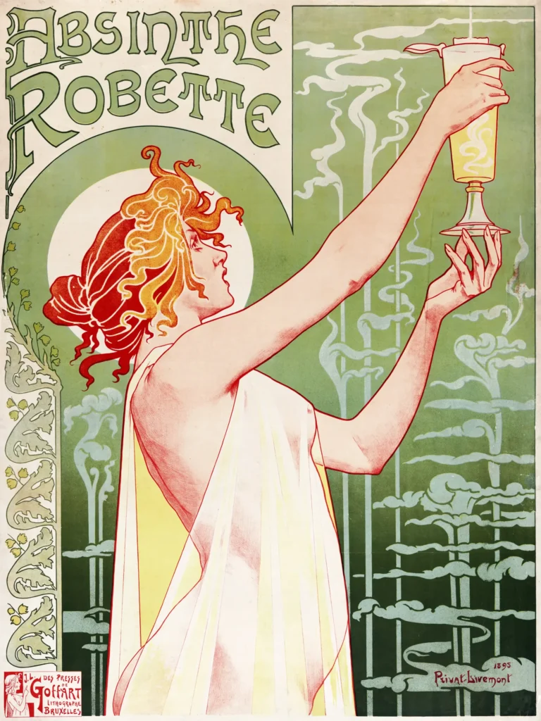 Privat Livemont Absinthe Robette — classic 1895 Art Nouveau advertisement by Privat Livemont featuring a