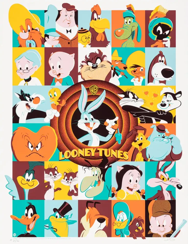Looney Tunes Character Grid Movie Poster - Classic Cartoon Art Print