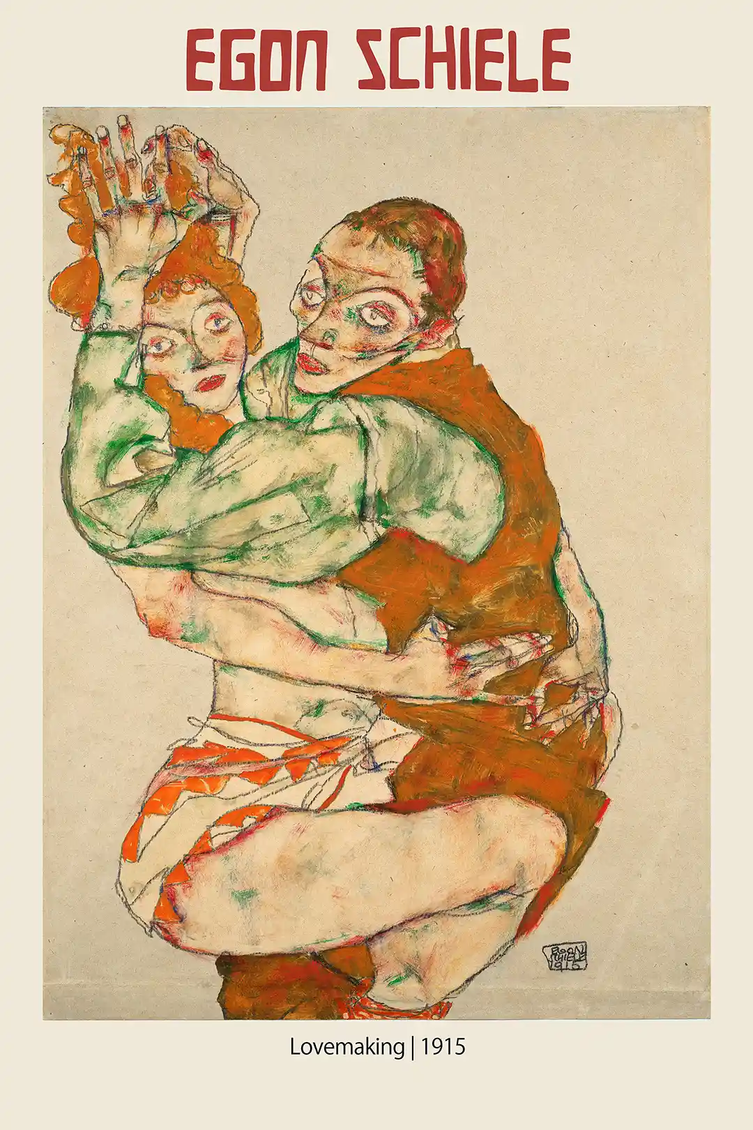Egon Schiele "Lovemaking (Liebesakt) 1915" Expressionist Art Poster