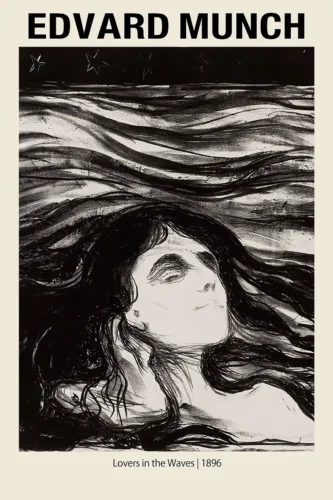 Lovers in the Waves by Edvard Munch 1896 Expressionist Art Print