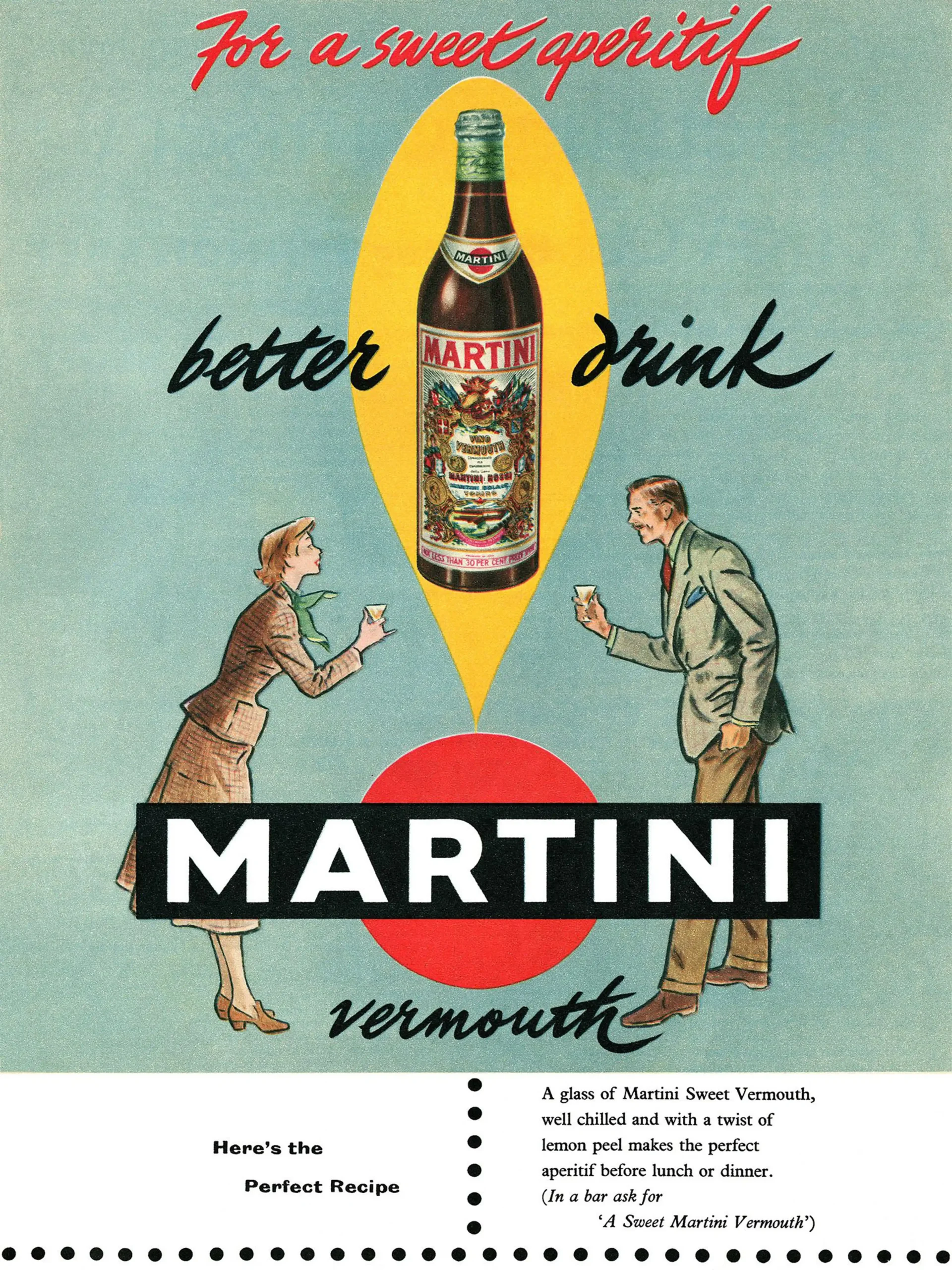 Vintage Martini Vermouth Poster | 'For a Sweet Aperitif' Retro Cocktail Ad