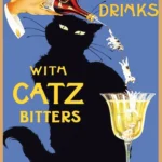 Catz Bitters Vintage Poster (1920s Art Deco Style) | Black Cat Cocktails Ad 2 Mix your Drinks with Catz Bitters