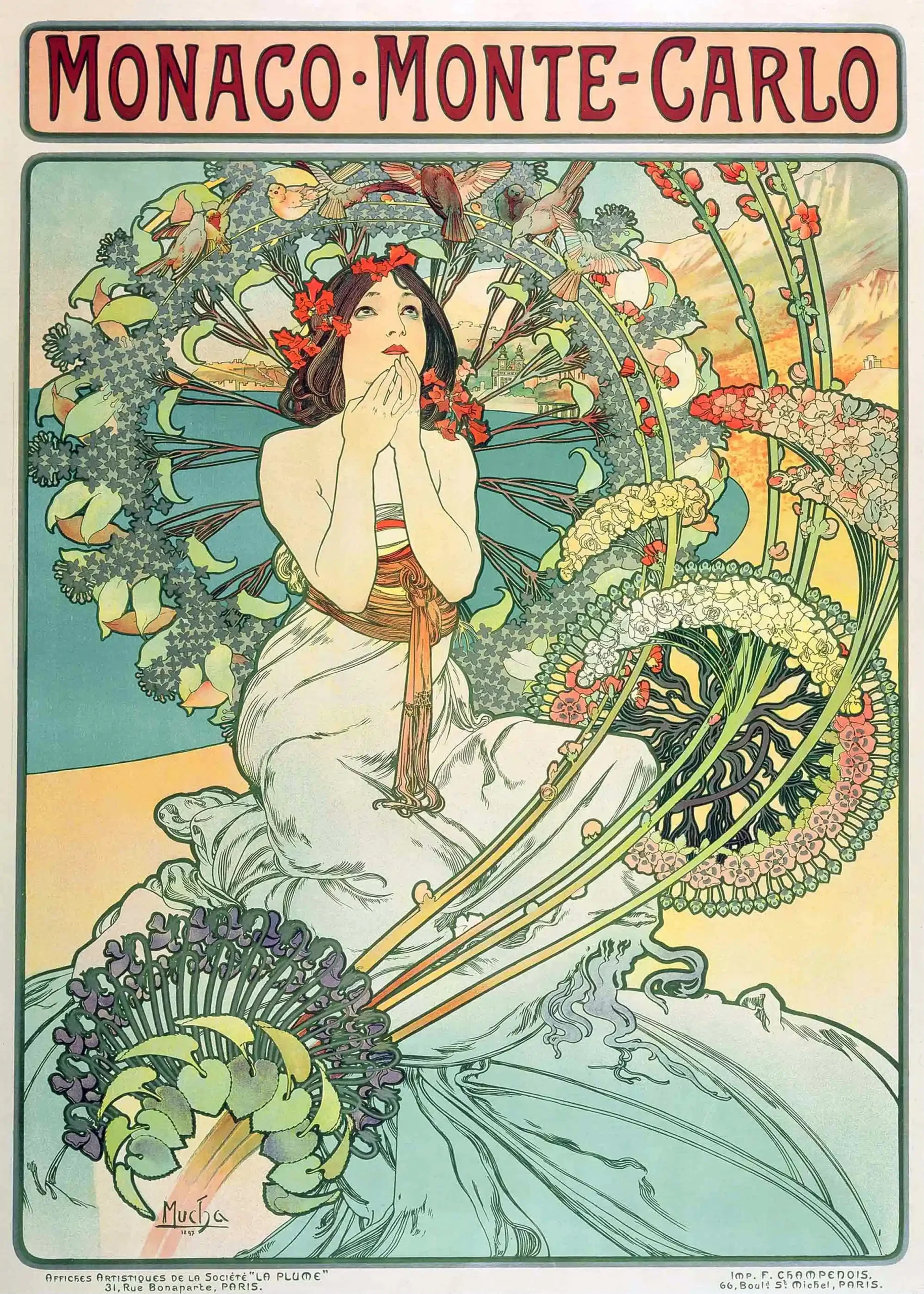 Alphonse Mucha Monaco Monte-Carlo 1897 Art Nouveau Vintage Poster Print