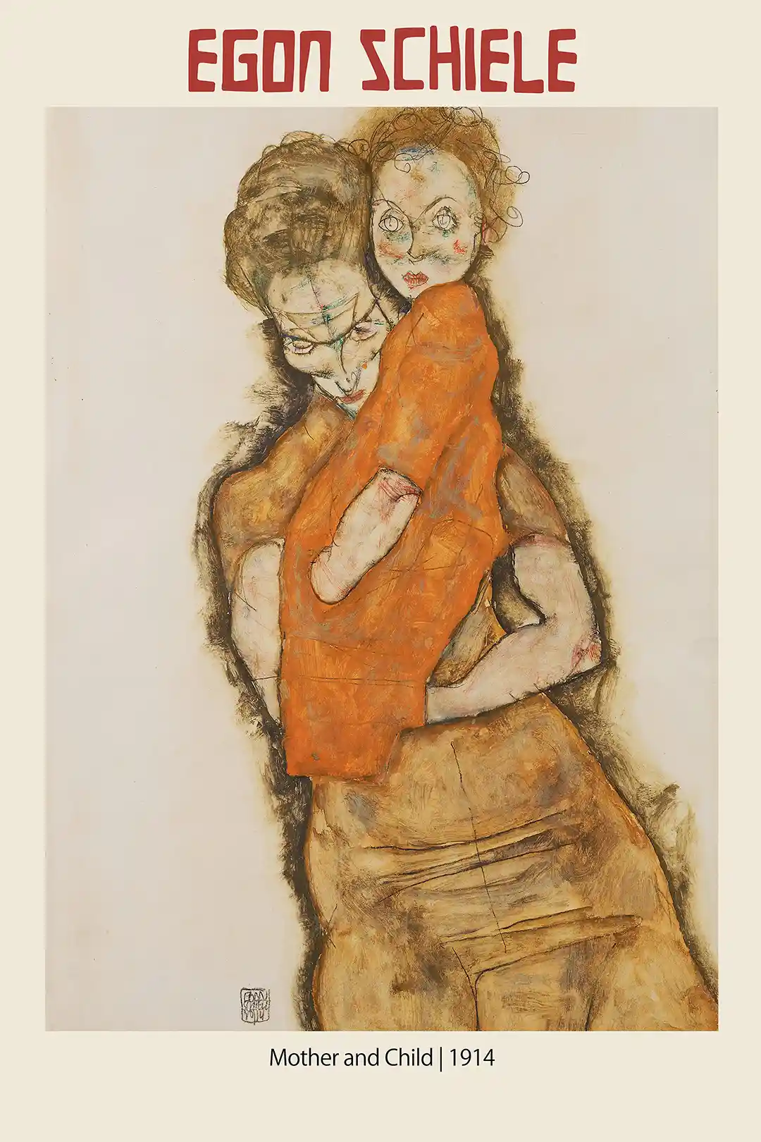 Egon Schiele "Mother and Child" (1914) Expressionist Art Poster