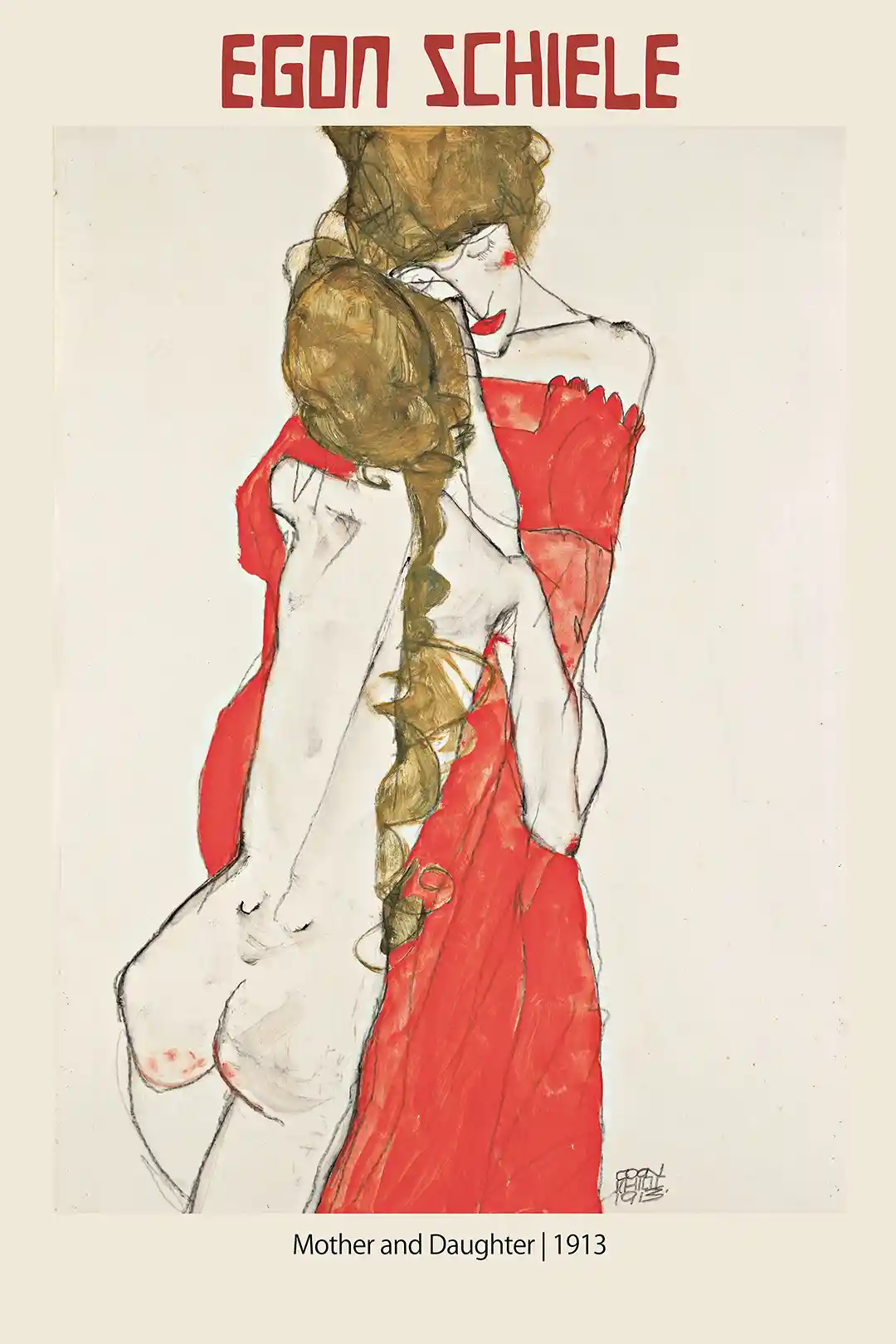 Egon Schiele Mother and Daughter (1913) Art Print | Expressionist Drawing Poster