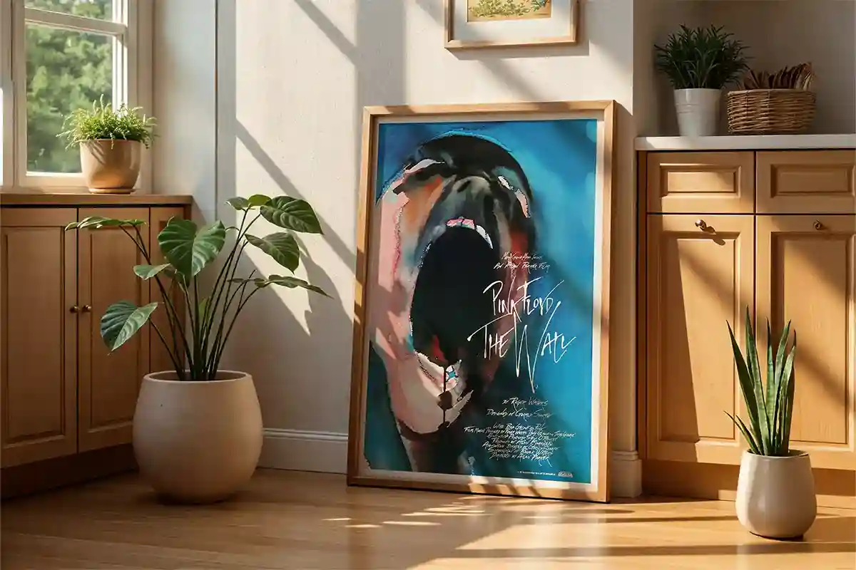 Music posters featuring band art, album covers, and concert prints