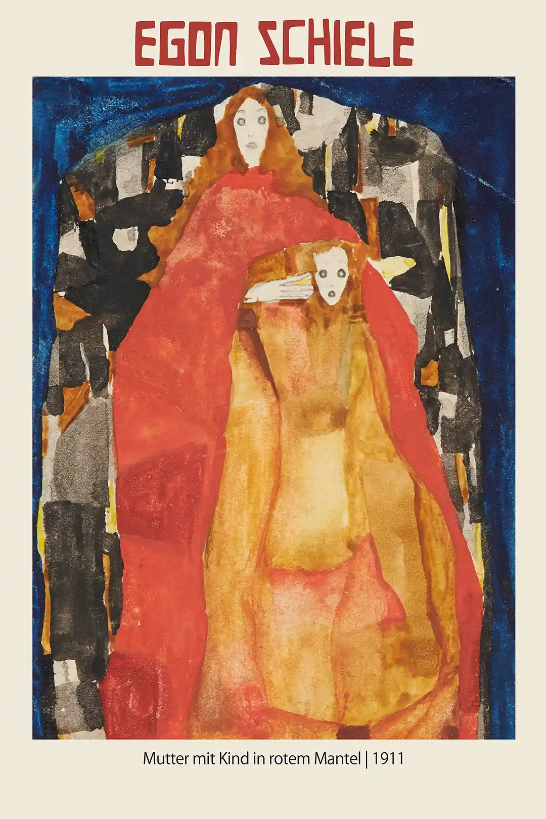 Egon Schiele Poster: "Mother with Child in Red Cloak" (Mutter mit Kind) 1911 Expressionism Print