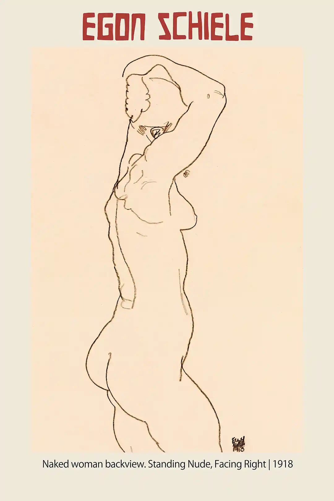 Egon Schiele 'Naked Woman Backview' (1918) Poster - Classic Expressionist Nude Art Print