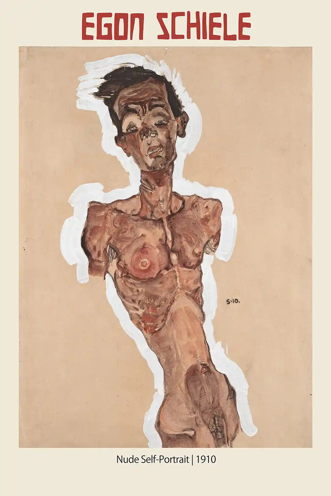 Egon Schiele Nude Self-Portrait (1910) Poster - Expressionist Art Print