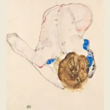 Egon Schiele Nude with Blue Stockings Bending Forward Art Print