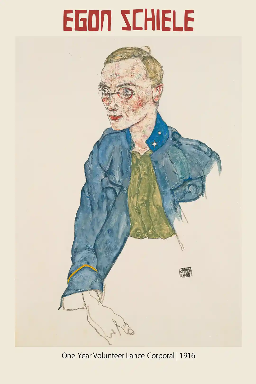 Egon Schiele: Portrait of a One-Year Volunteer Lance-Corporal (1916) Art Print