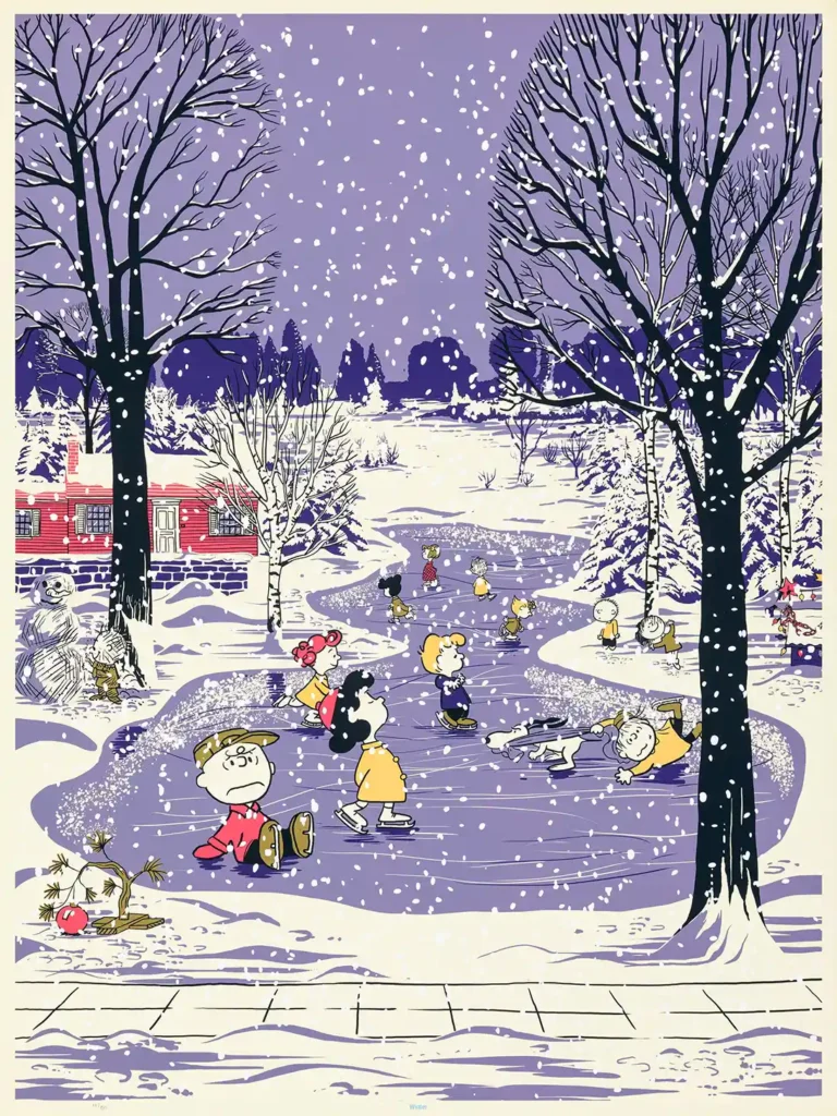 Peanuts Winter Scene Movie Poster - Charlie Brown Ice Skating Art Print
