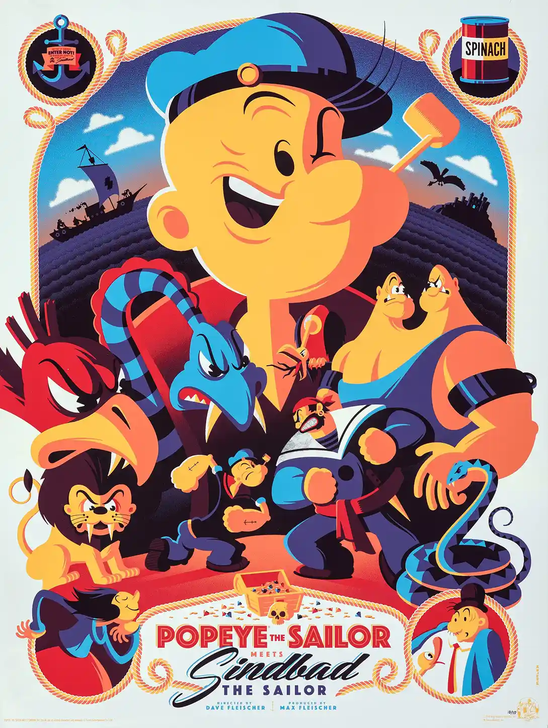 Popeye Meets Sindbad the Sailor Poster by Tom Whalen - Classic Cartoon Art Print