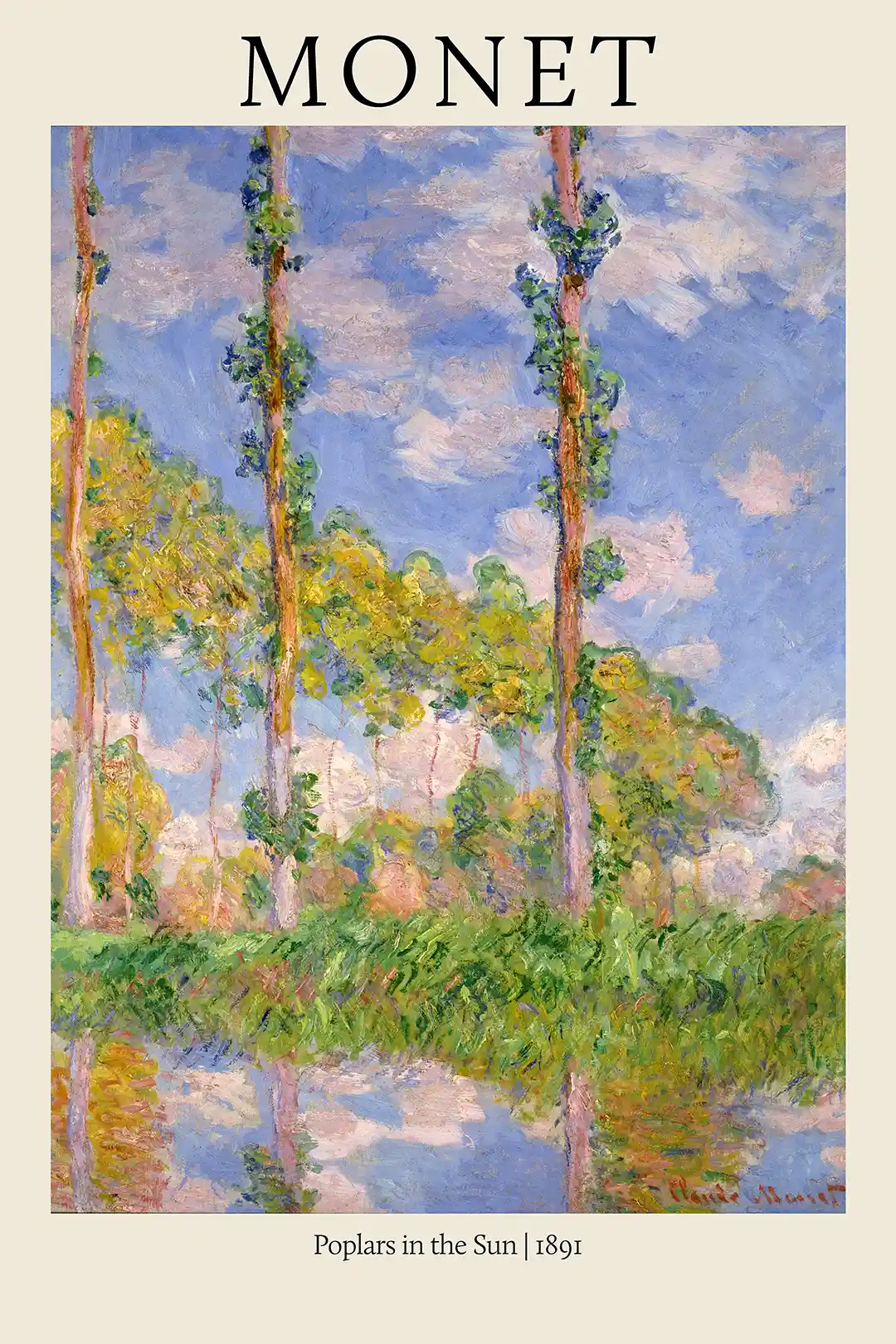 Monet's Poplars in the Sun (1891) Impressionist Landscape Poster Print