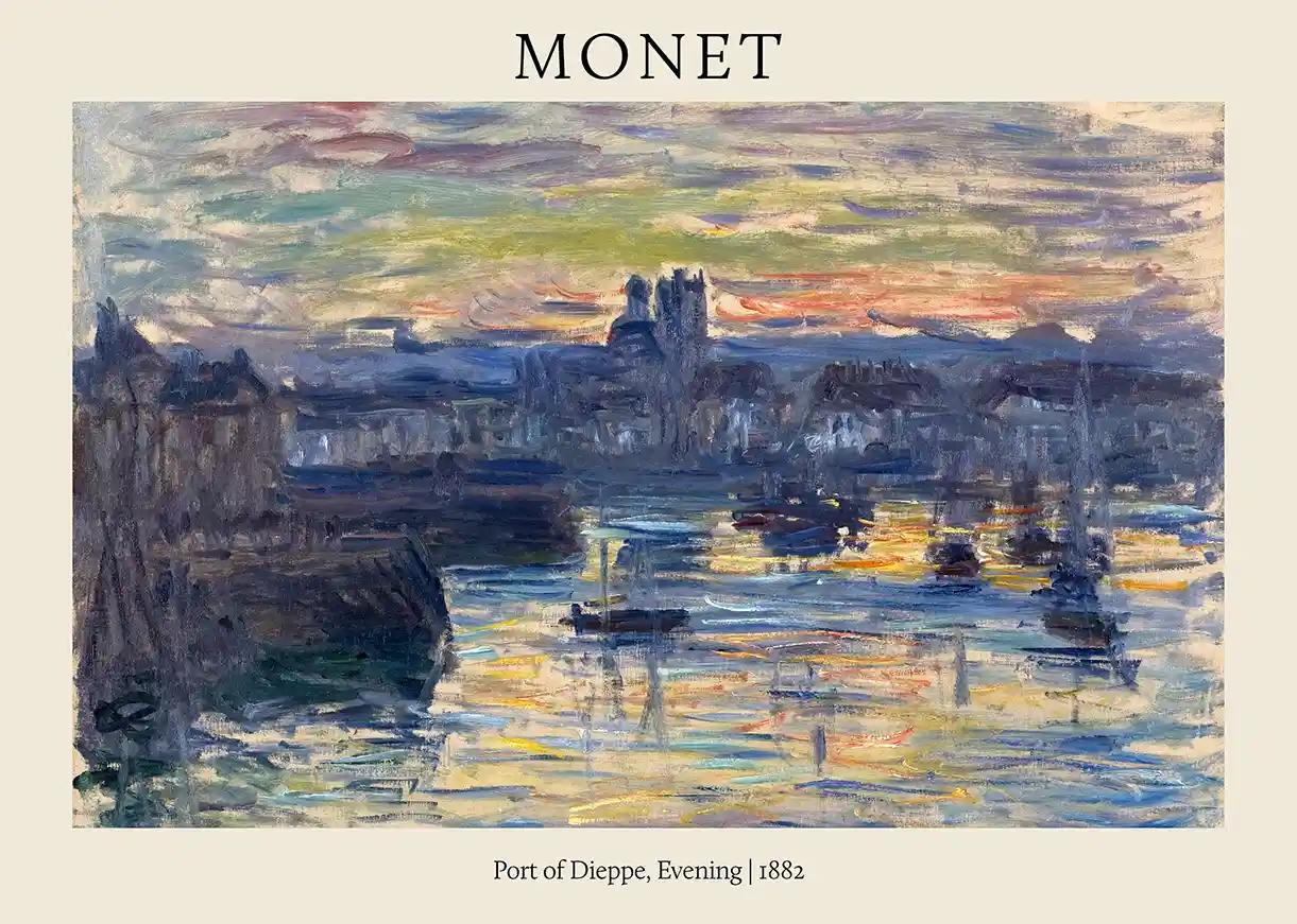 Claude Monet: Port of Dieppe Evening (1882) Impressionist French Landscape Poster