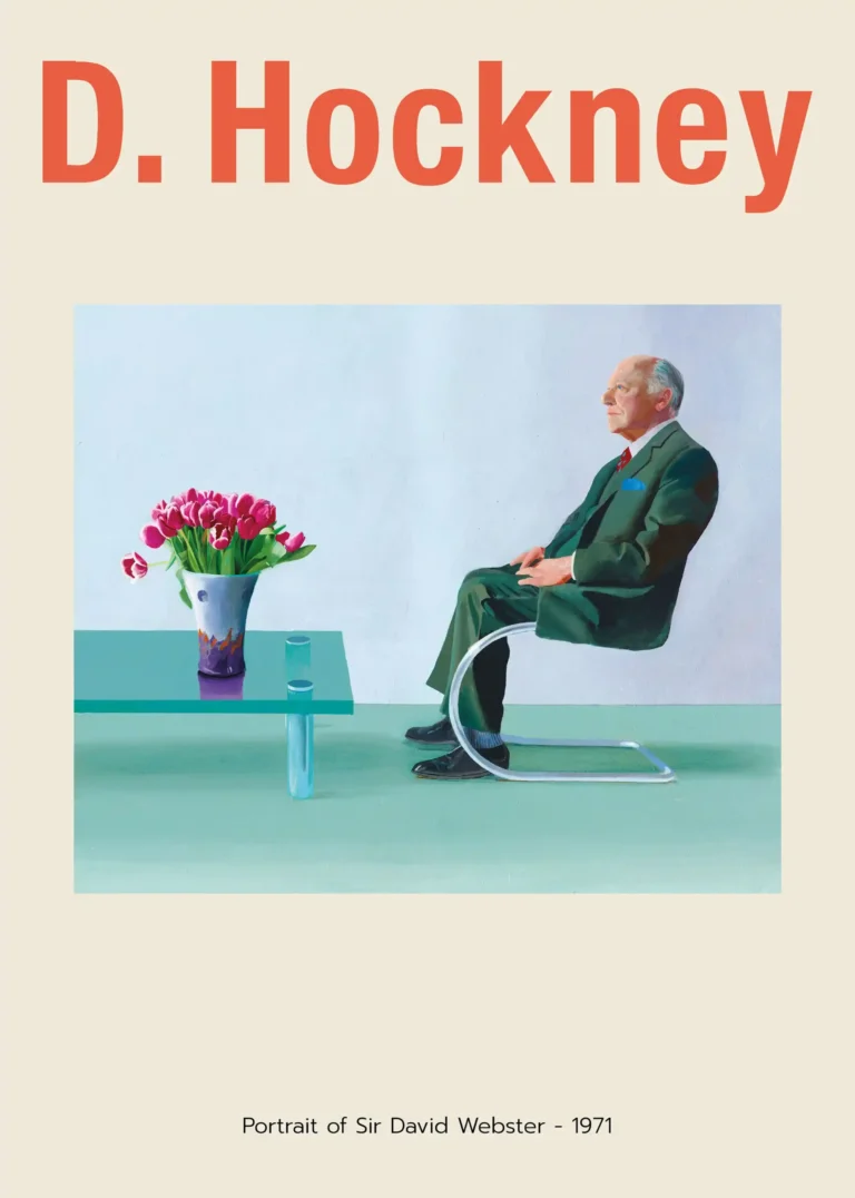 David Hockney Sir Webster — sophisticated 1971 exhibition poster featuring David Hockney's portrait