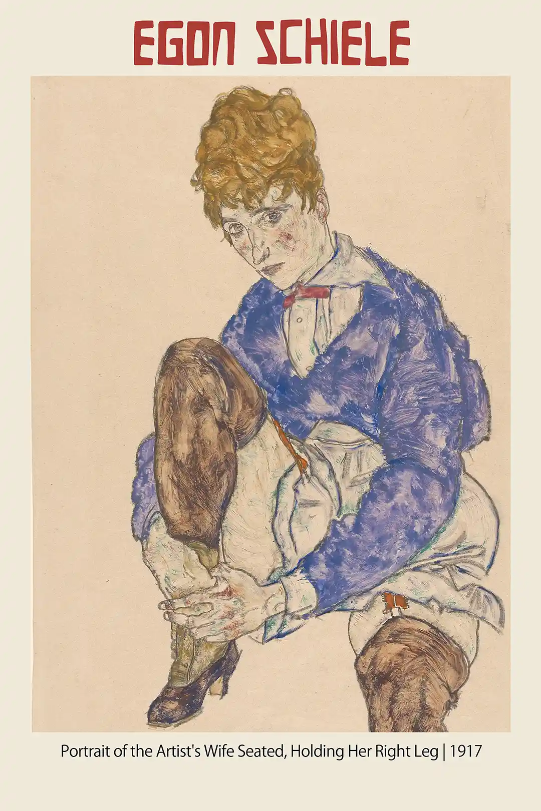 Egon Schiele: Portrait of the Artist's Wife Seated, Holding Her Right Leg (1917) Fine Art Poster