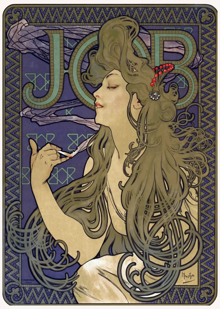 Alphonse Mucha Job Rolling — alphonse Mucha's 1897 masterpiece for JOB rolling papers depicts a
