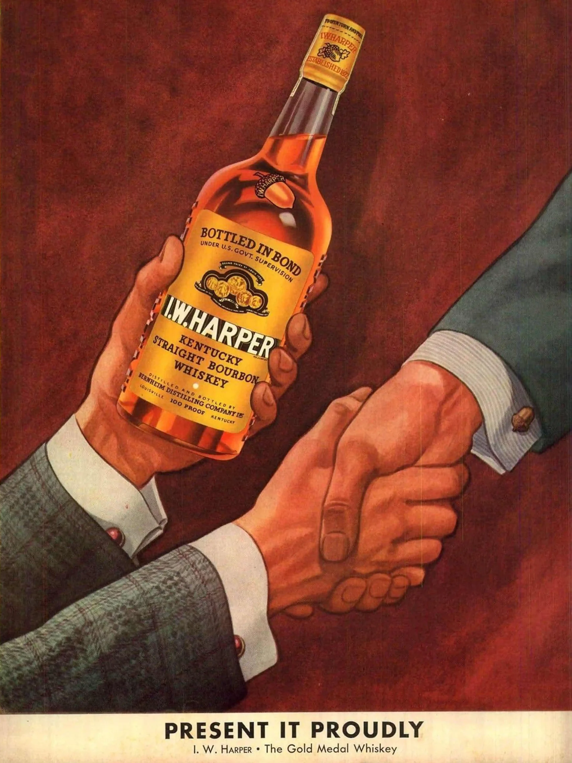 I.W. Harper Whiskey "Present It Proudly" Vintage Bourbon Advertisement Poster 3 I.W. Harper Whiskey "Present It Proudly" Vintage Bourbon Advertisement Poster