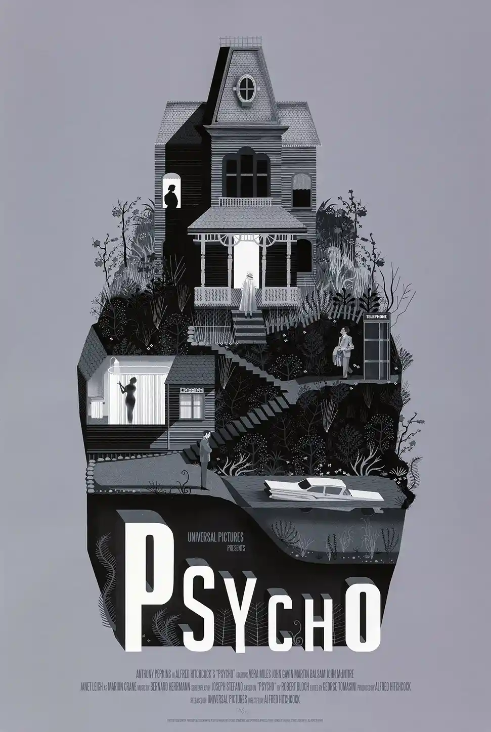 Psycho Mondo Poster by Adam Simpson | Alfred Hitchcock Horror Film Art Print