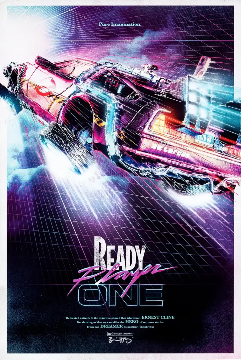 Ready Player One DeLorean Movie Poster - Brian Jack Farris Retro Synthwave Art Print