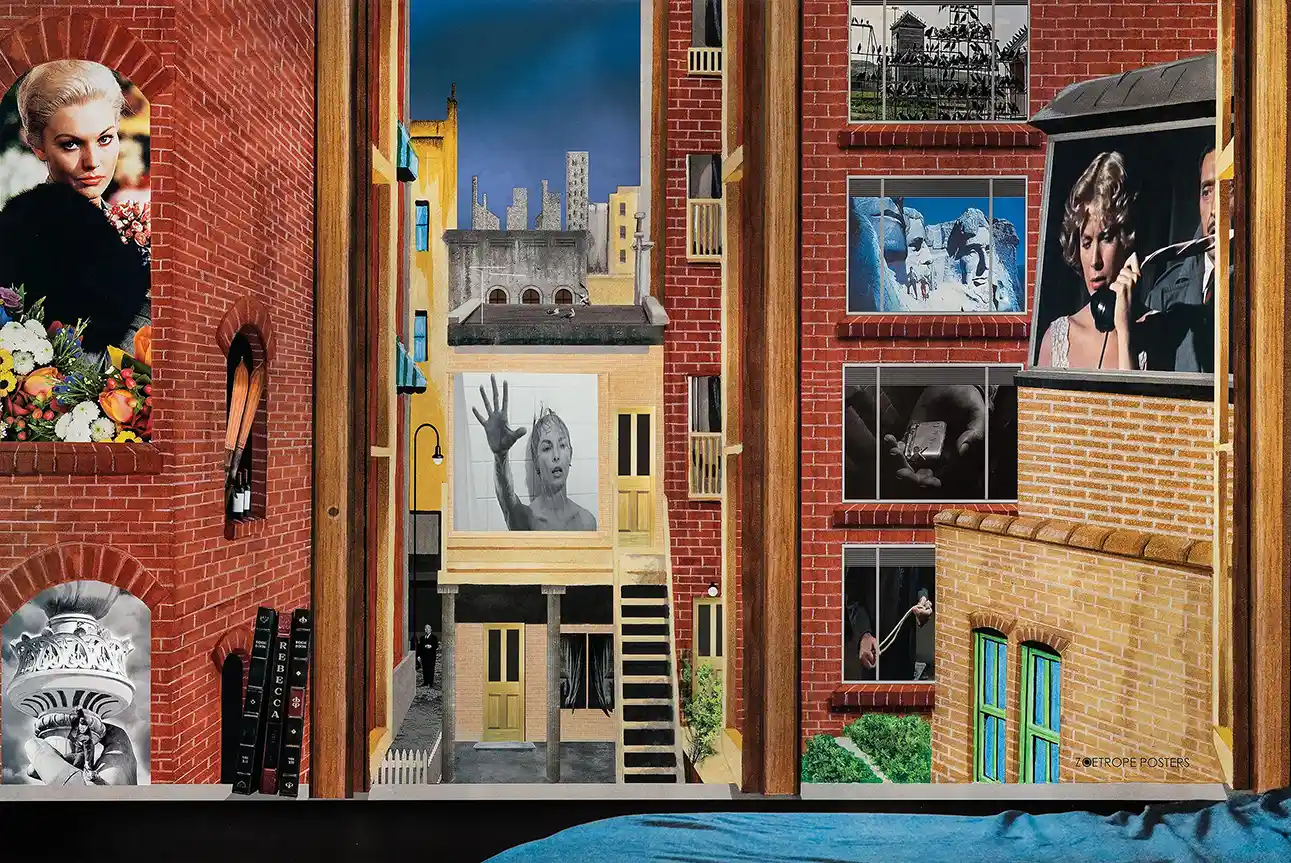 Henry Villegas "Rear Window AP 2" Collage Art Poster - Alfred Hitchcock Films Tribute