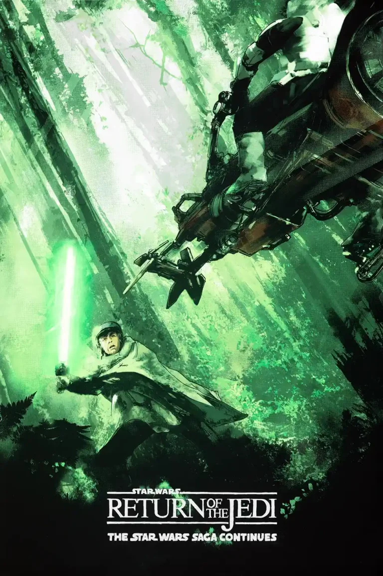 Luke Skywalker Endor Speeder Bike Chase Movie Poster - Star Wars Return of the Jedi Art Print