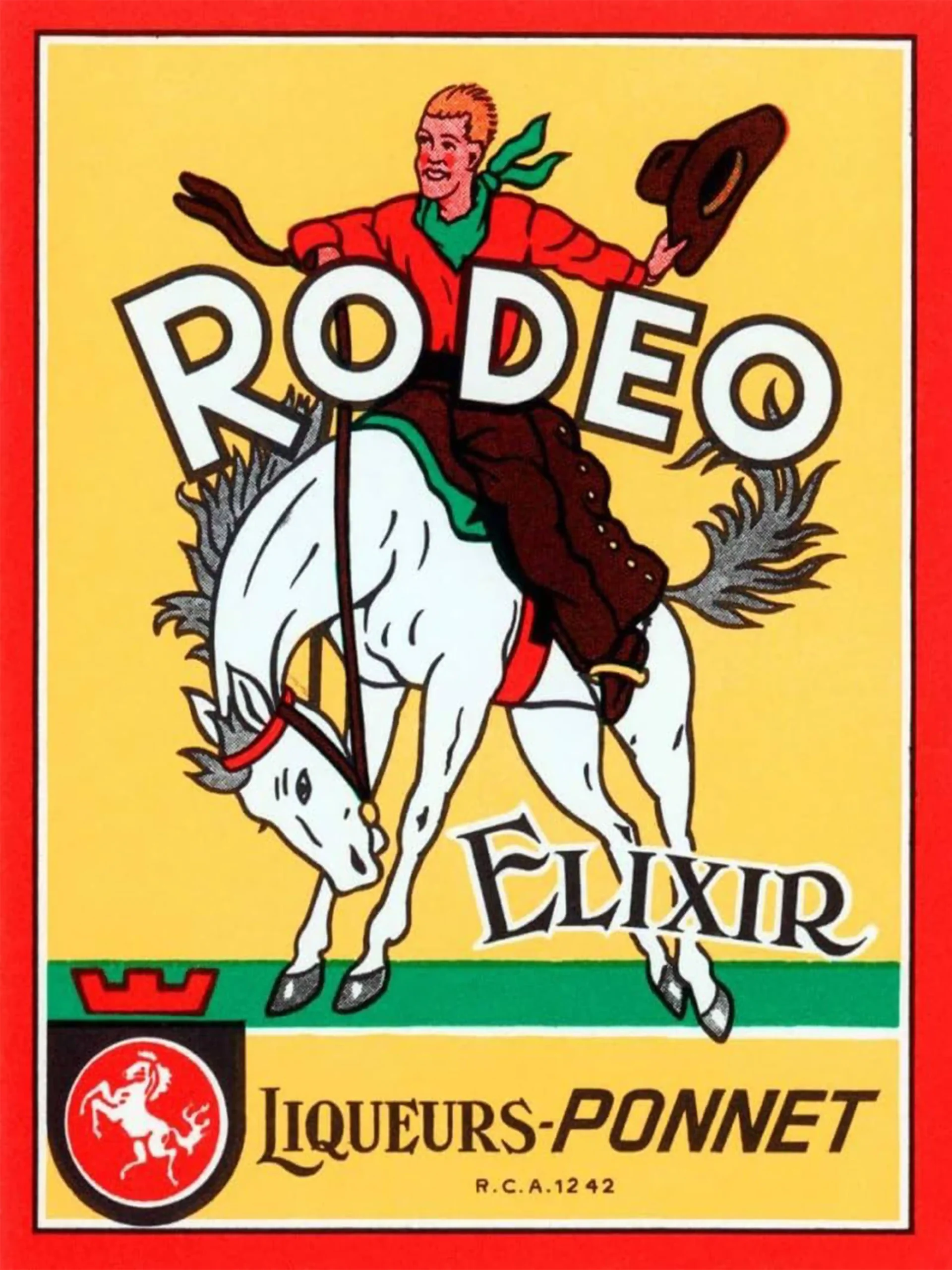 Vintage Rodeo Elixir Liqueurs Ponnet Poster | Classic Western Bar Advertisement Art