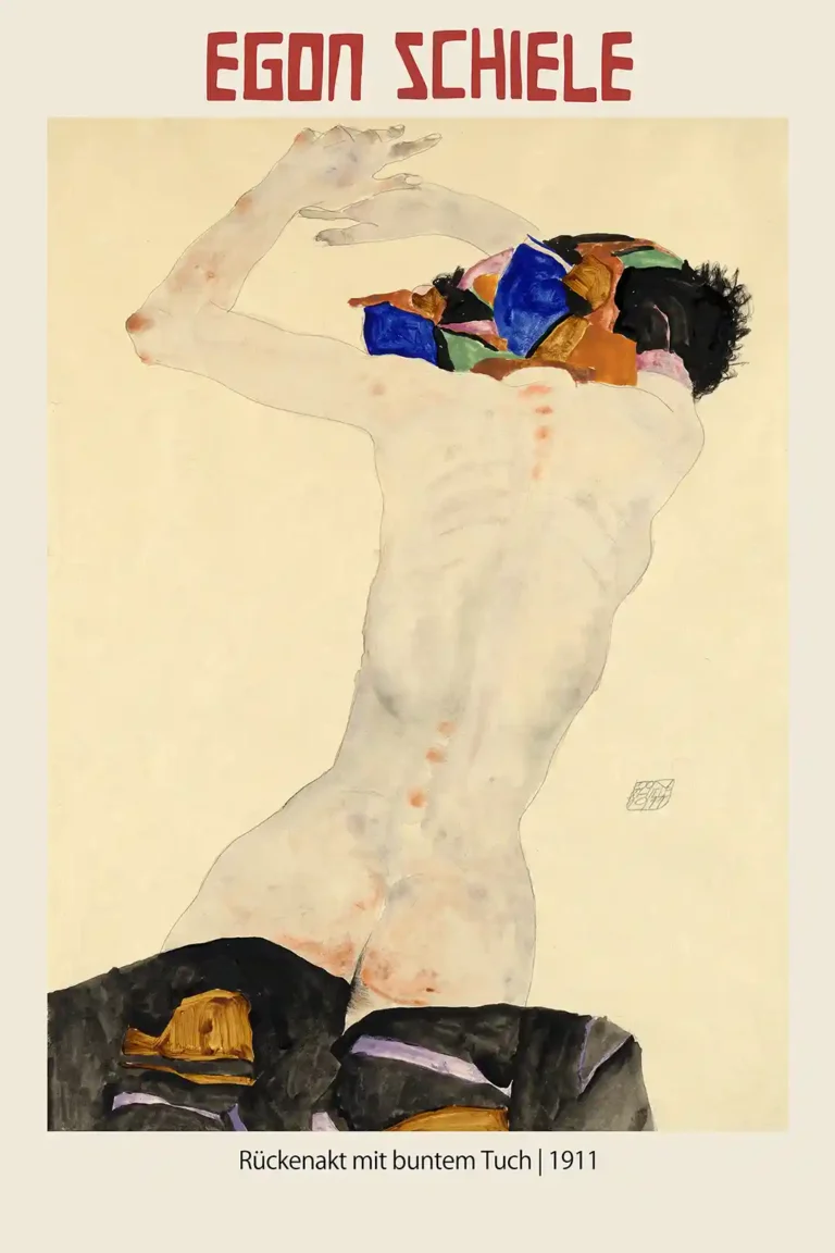 Egon Schiele Rückenakt Mit — 1911 Schiele expressionist study featuring a nude female form from